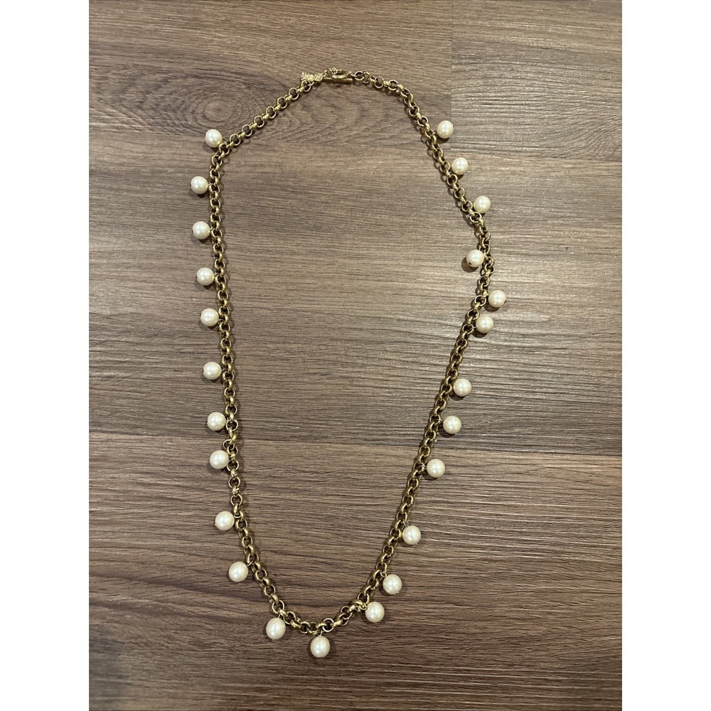 Vintage Monet Gold Tone Pearl Necklace Long Large Links Faux Pearls 32.5"